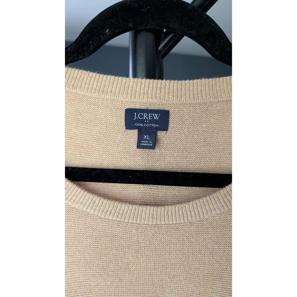 J.Crew Mens XL Tan 100% Cotton Crewneck Sweater Textured Knit